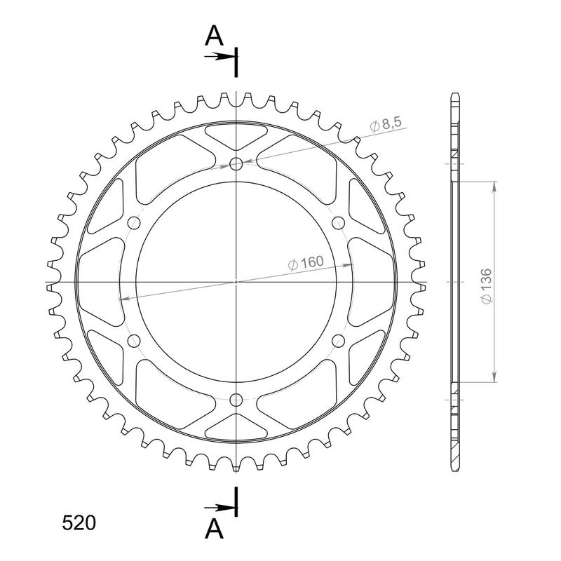 Rear sprocket SUPERSPROX black 49T, 520
