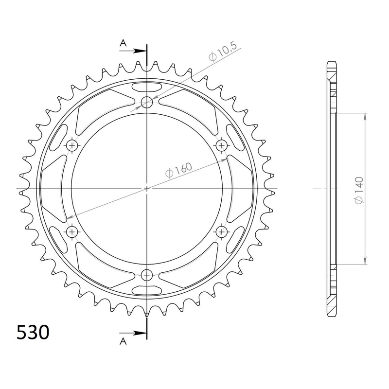Rear sprocket SUPERSPROX black 45T, 530