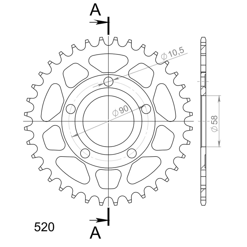 Rear sprocket SUPERSPROX black 36T, 520