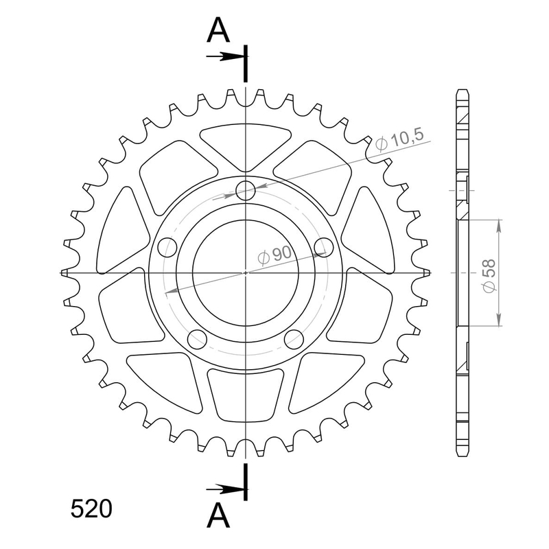 Rear sprocket SUPERSPROX black 38T, 520