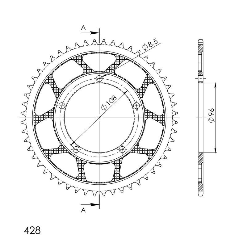 Rear sprocket SUPERSPROX black 52T, 428