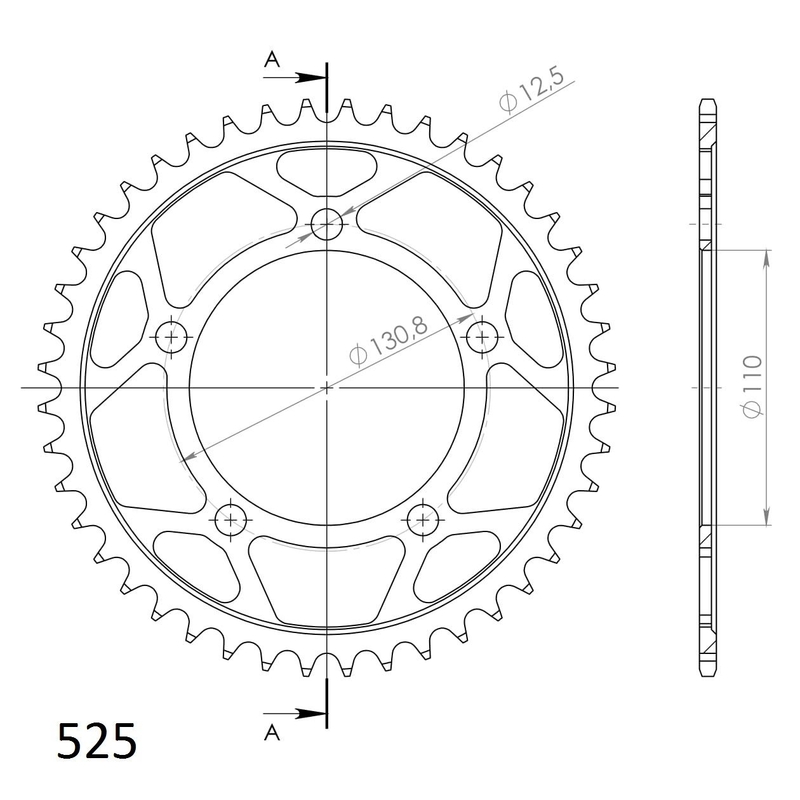 Rear sprocket SUPERSPROX black 44T, 525