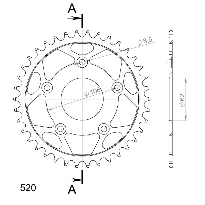 Rear sprocket SUPERSPROX black 38T, 520
