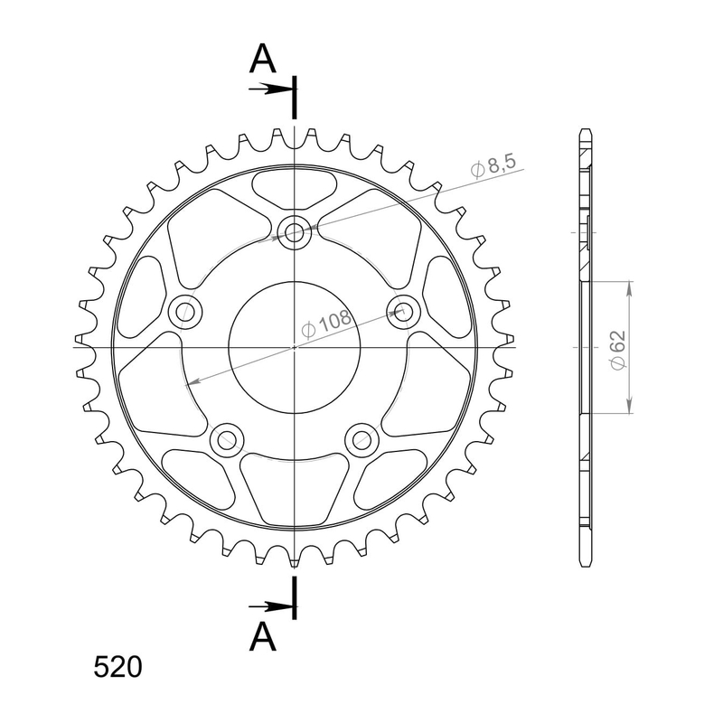 Rear sprocket SUPERSPROX black 39T, 520
