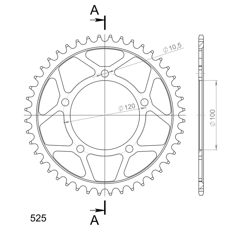 Rear sprocket SUPERSPROX black 44T, 525