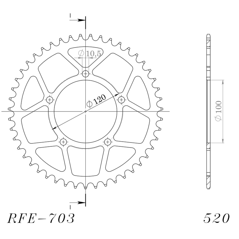 Rear sprocket SUPERSPROX black 44T, 520