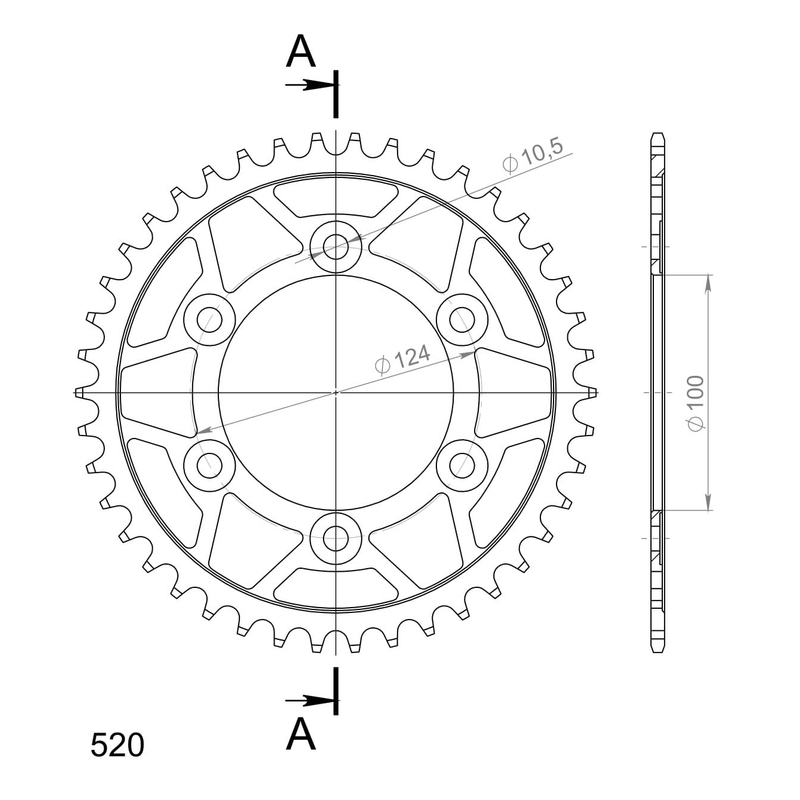 Rear sprocket SUPERSPROX black 42T, 520