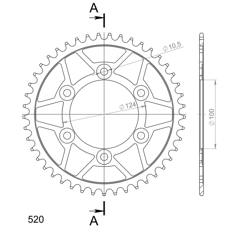Rear sprocket SUPERSPROX black 45T, 520