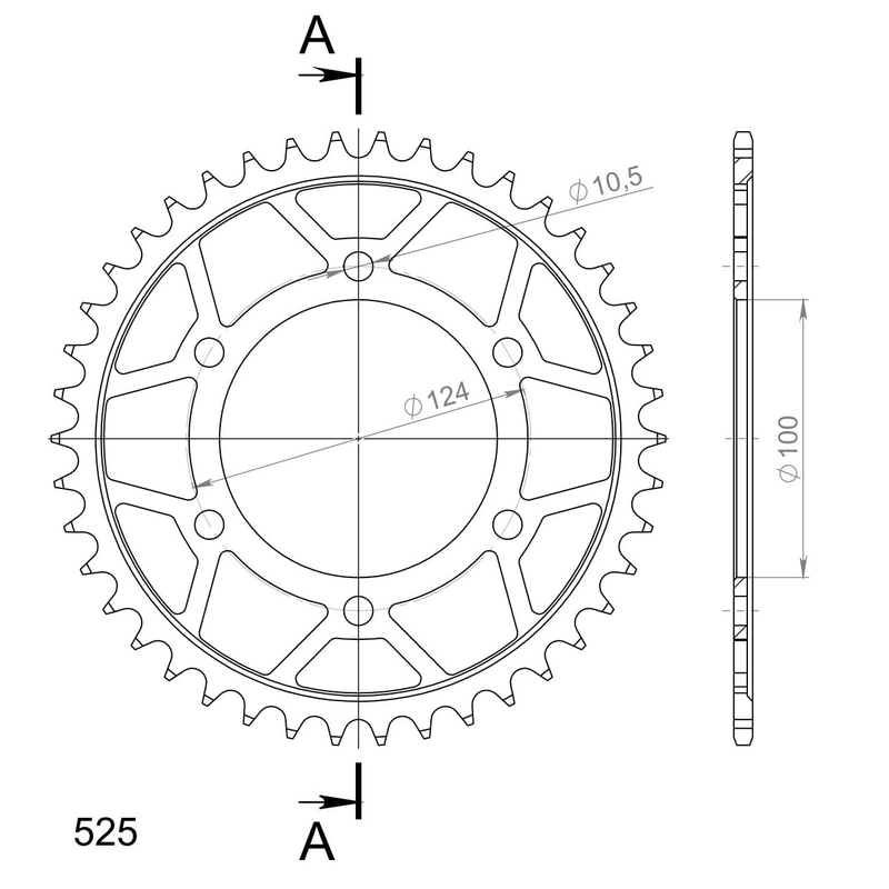 Rear sprocket SUPERSPROX black 42T, 525