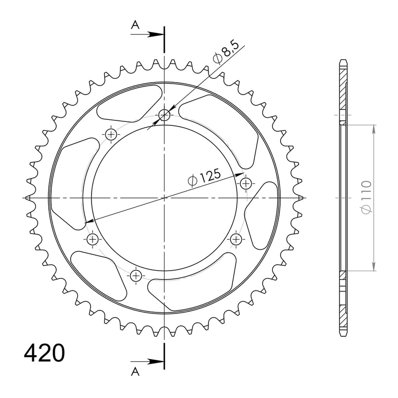 Rear sprocket SUPERSPROX black 50T, 420