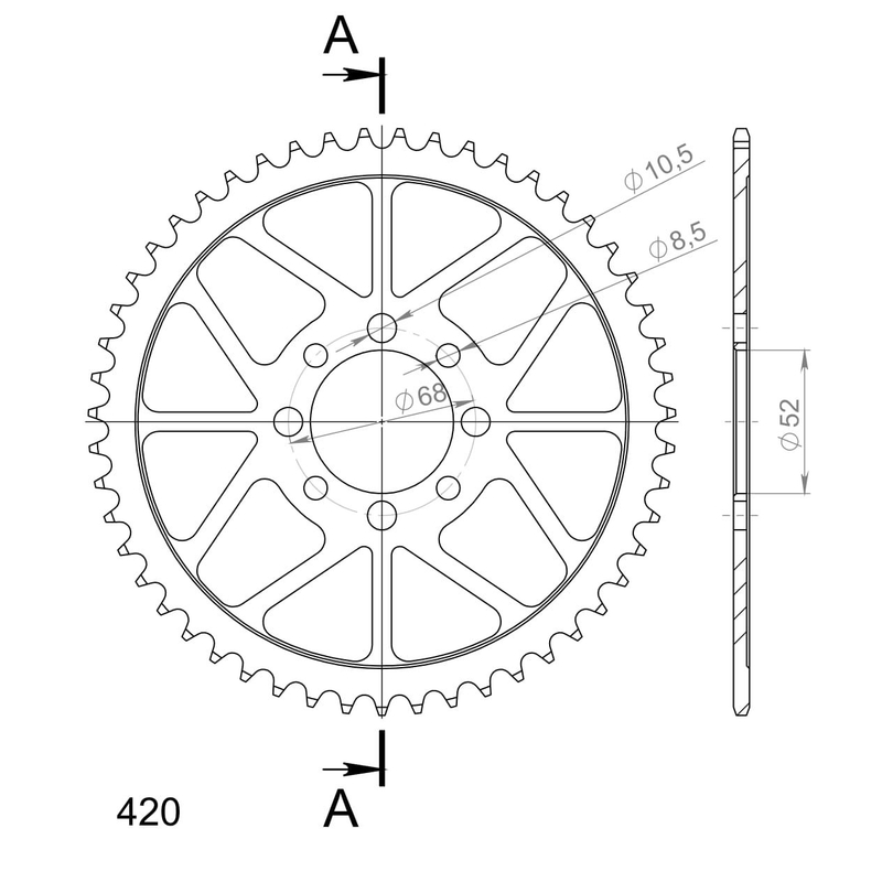 Rear sprocket SUPERSPROX black 51T, 420
