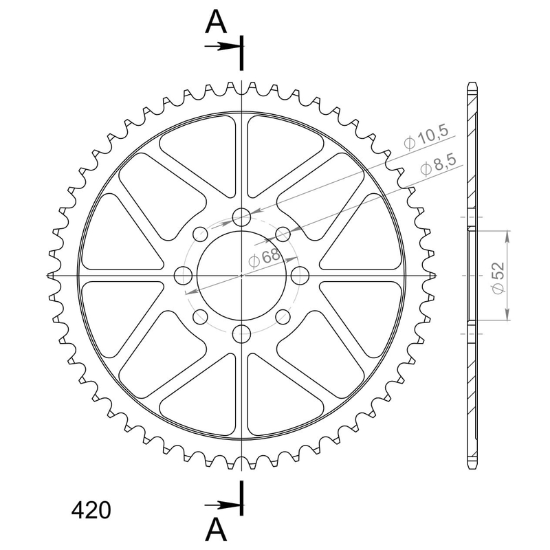 Rear sprocket SUPERSPROX black 54T, 420