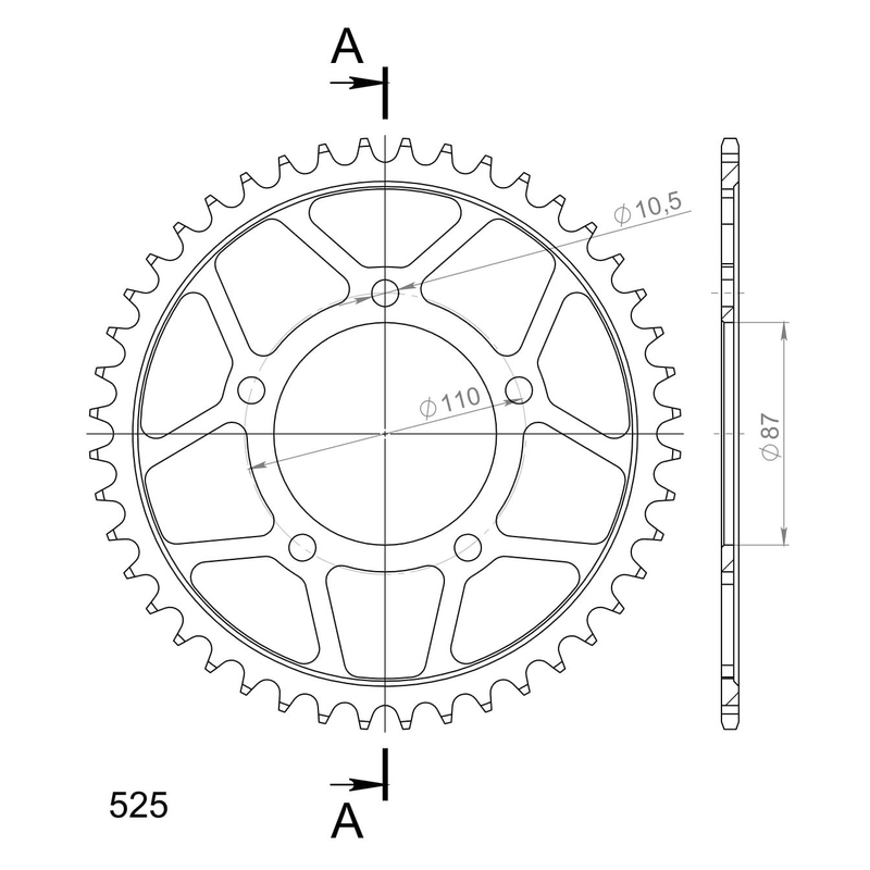 Rear sprocket SUPERSPROX black 44T, 525
