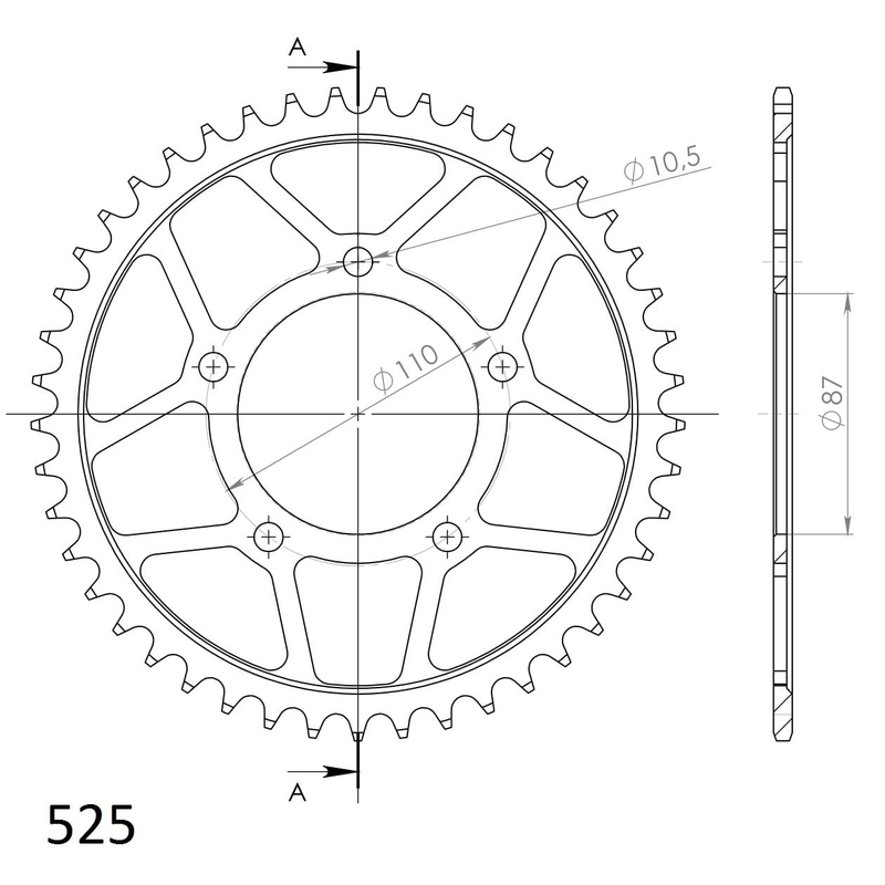 Rear sprocket SUPERSPROX black 45T, 525