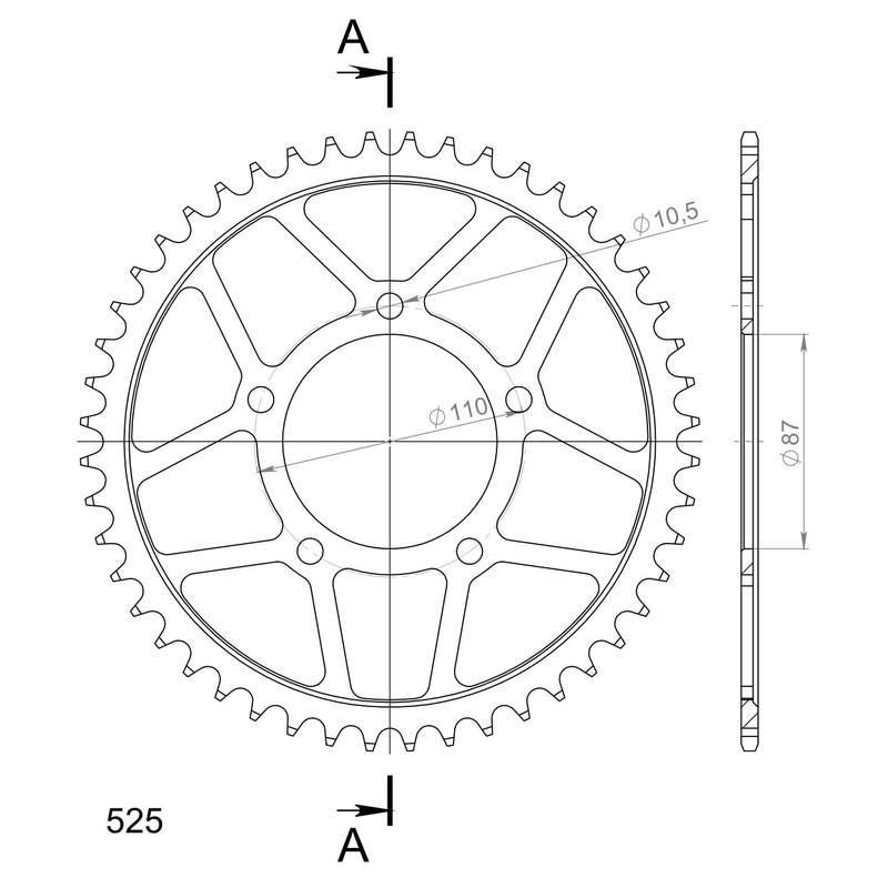 Rear sprocket SUPERSPROX black 48T, 525