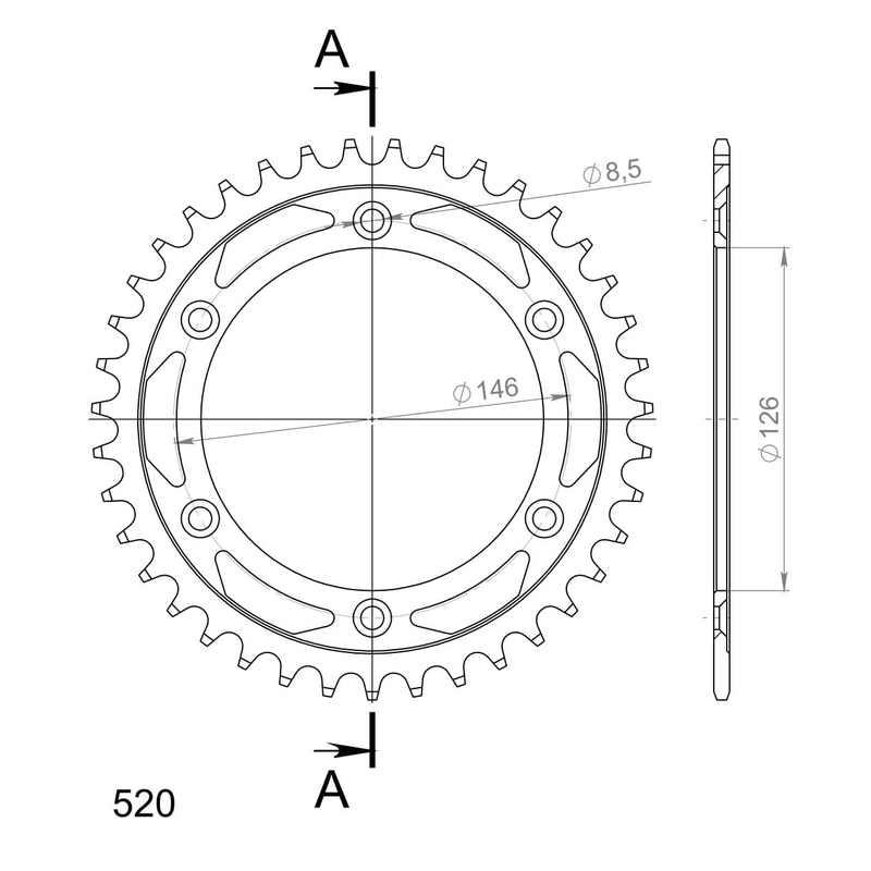 Rear sprocket SUPERSPROX black 39T, 520