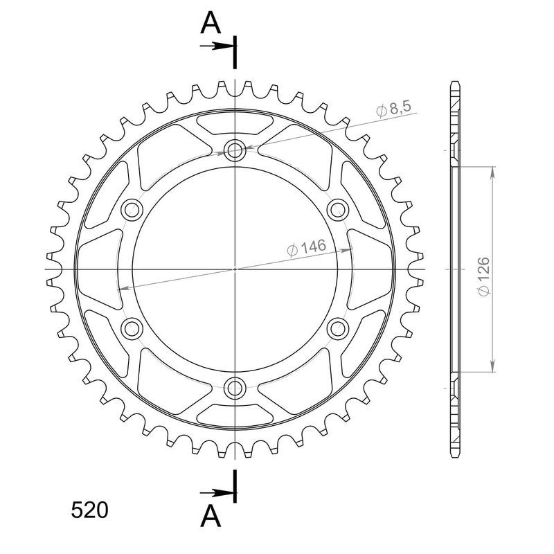 Rear sprocket SUPERSPROX black 44T, 520