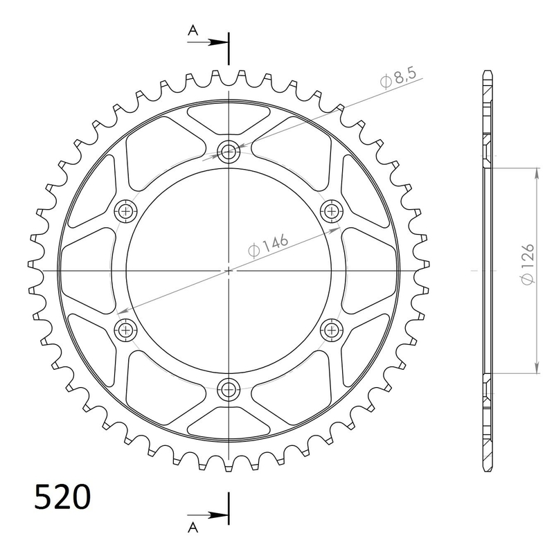 Rear sprocket SUPERSPROX black 47T, 520