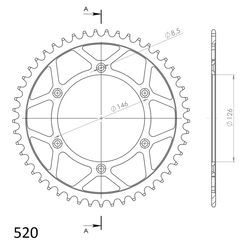 Rear sprocket SUPERSPROX black 49T, 520