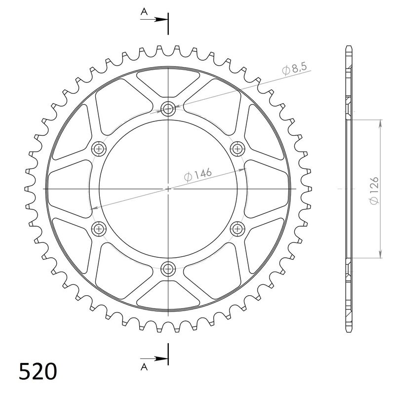 Rear sprocket SUPERSPROX black 50T, 520