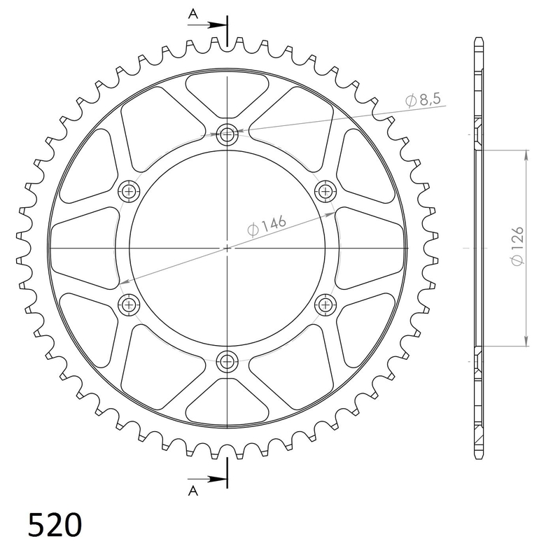 Rear sprocket SUPERSPROX black 51T, 520