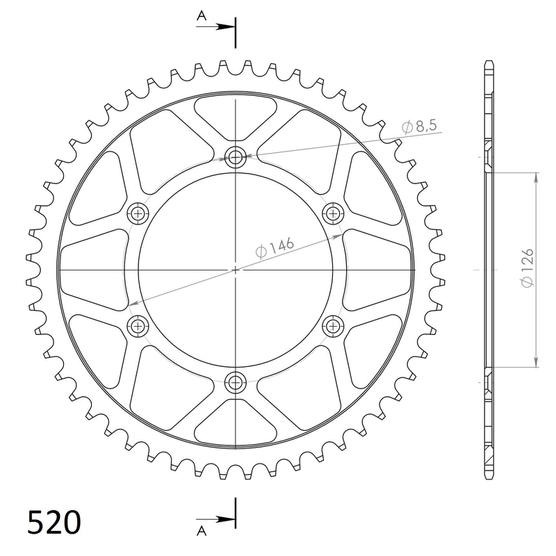 Rear sprocket SUPERSPROX black 52T, 520