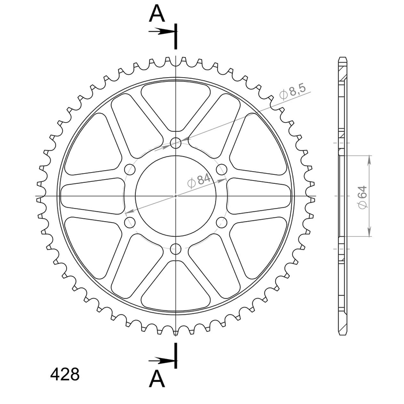 Rear sprocket SUPERSPROX black 53T, 428