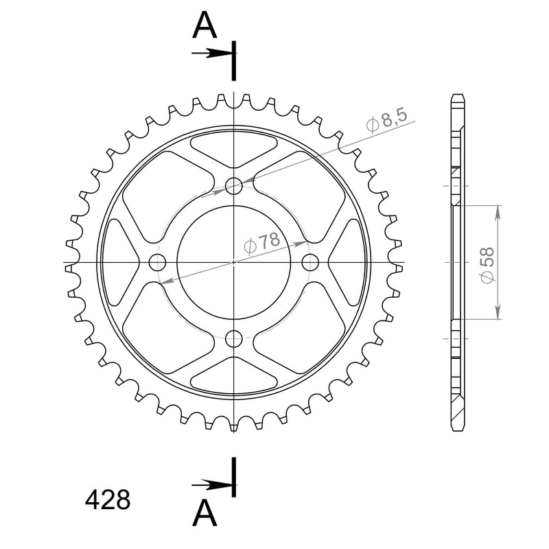 Rear sprocket SUPERSPROX black 41T, 428