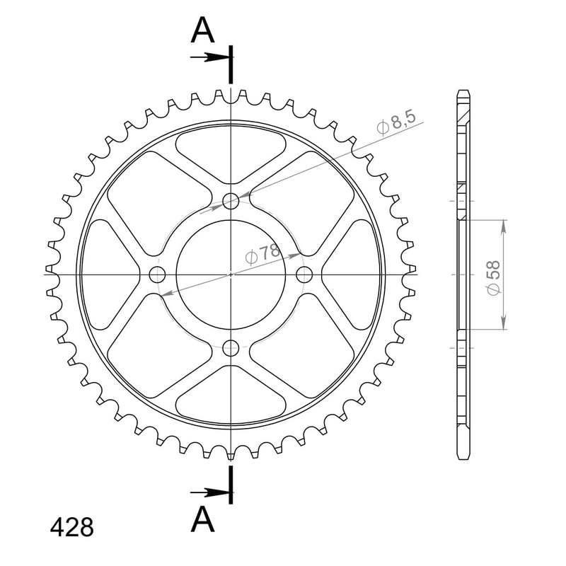 Rear sprocket SUPERSPROX black 47T, 428