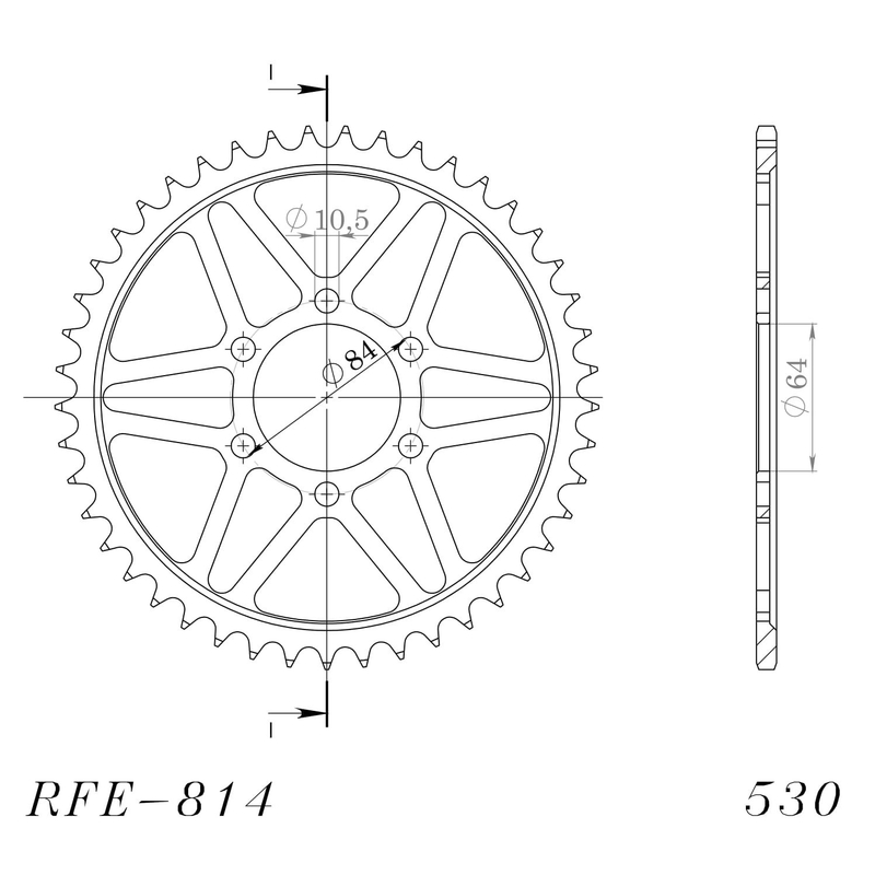 Rear sprocket SUPERSPROX black 45T, 530