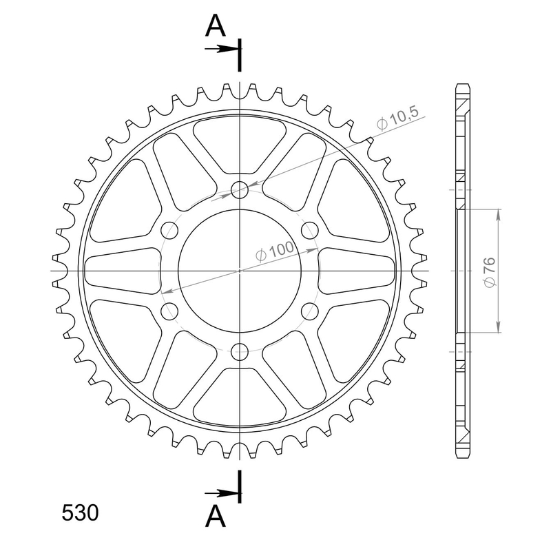 Rear sprocket SUPERSPROX black 44T, 530