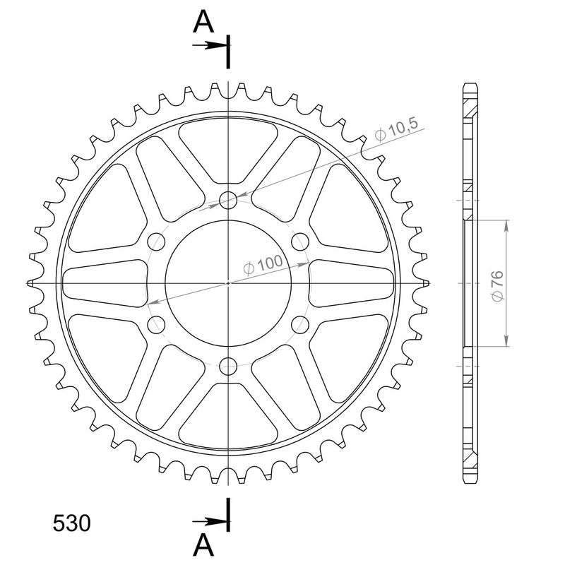 Rear sprocket SUPERSPROX black 46T, 530
