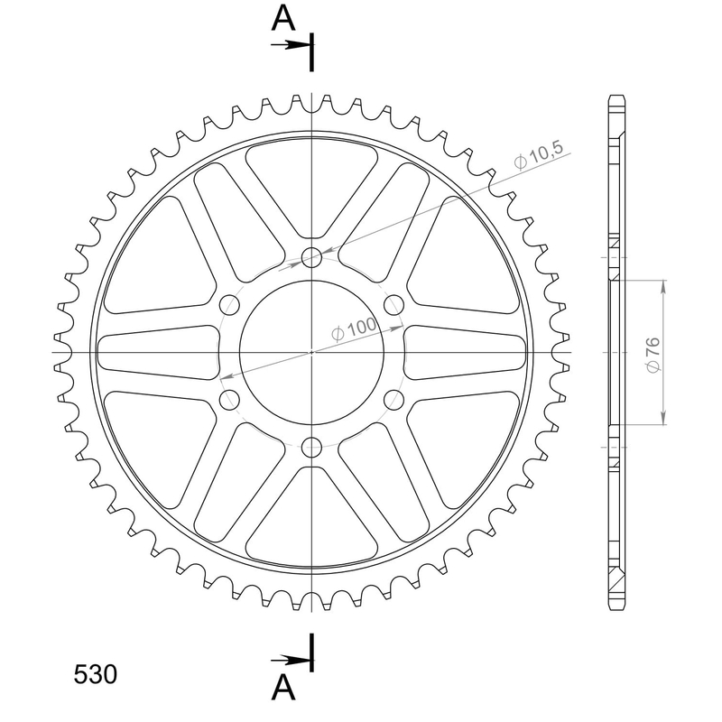Rear sprocket SUPERSPROX black 52T, 530