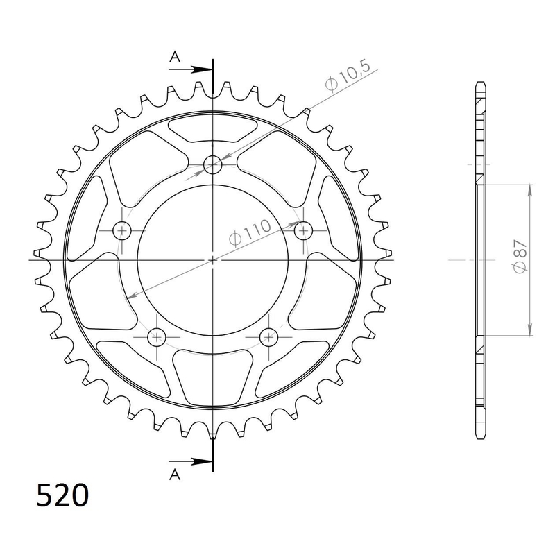 Rear sprocket SUPERSPROX black 39T, 520