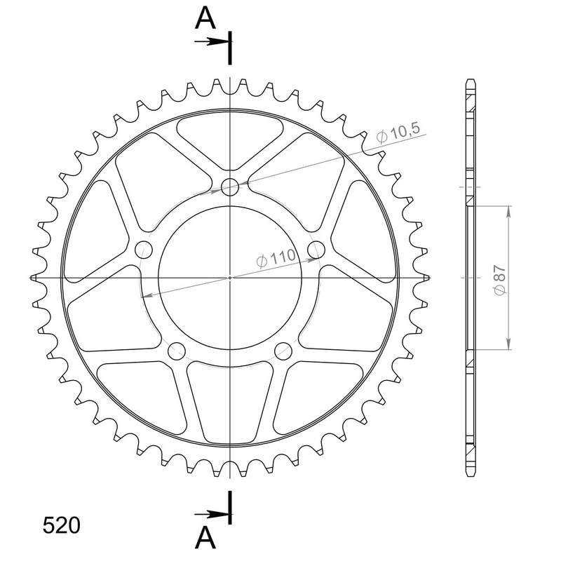 Rear sprocket SUPERSPROX black 46T, 520