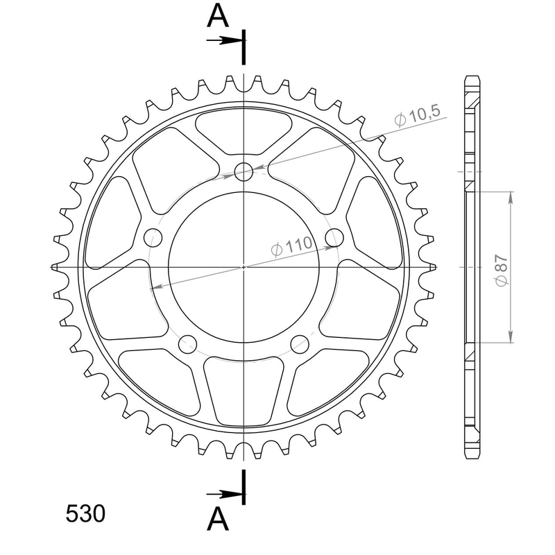 Rear sprocket SUPERSPROX black 42T, 530