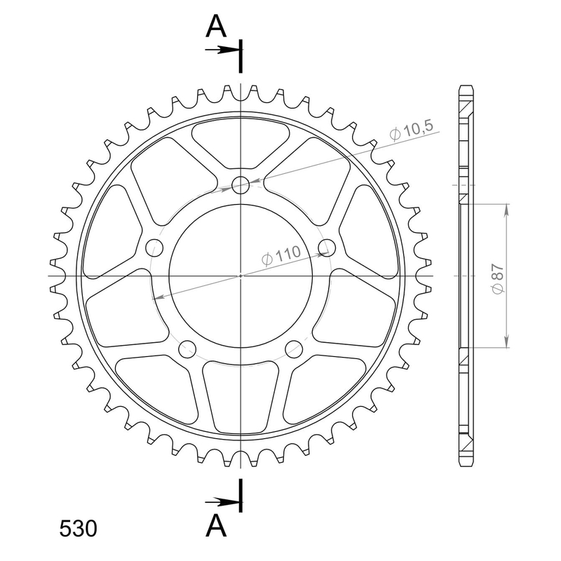 Rear sprocket SUPERSPROX black 44T, 530