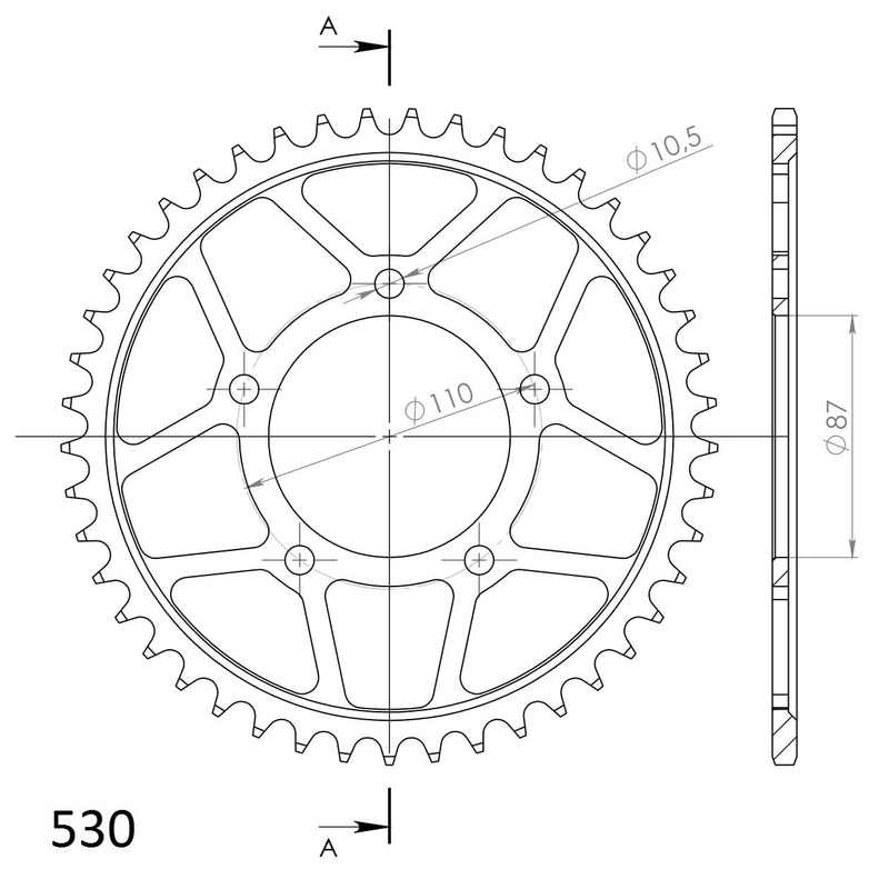 Rear sprocket SUPERSPROX black 45T, 530