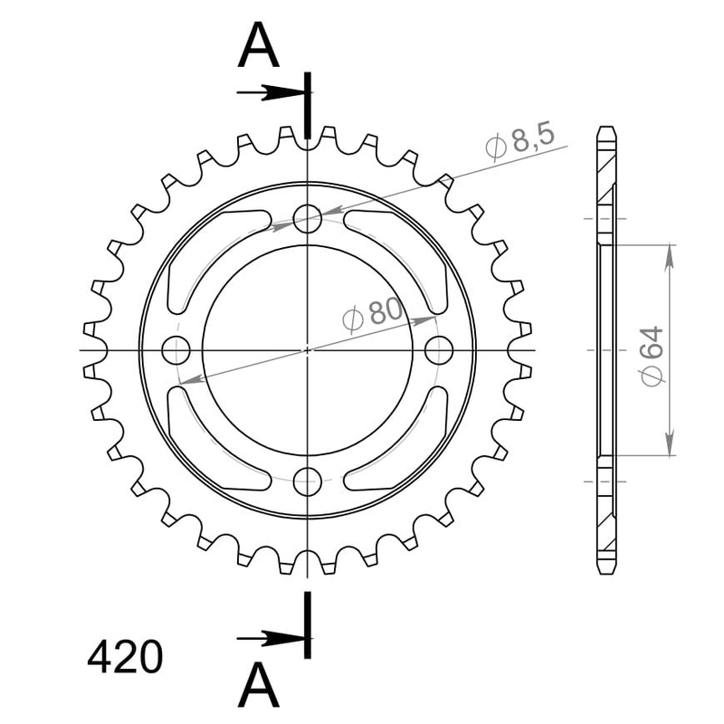 Rear sprocket SUPERSPROX black 32T, 420