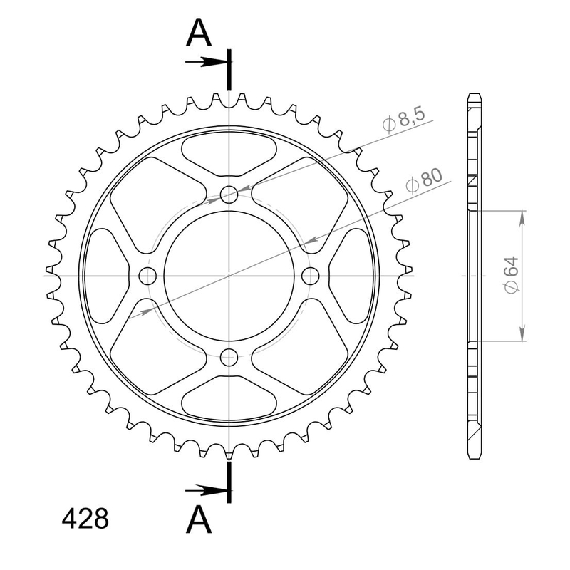 Rear sprocket SUPERSPROX black 43T, 428