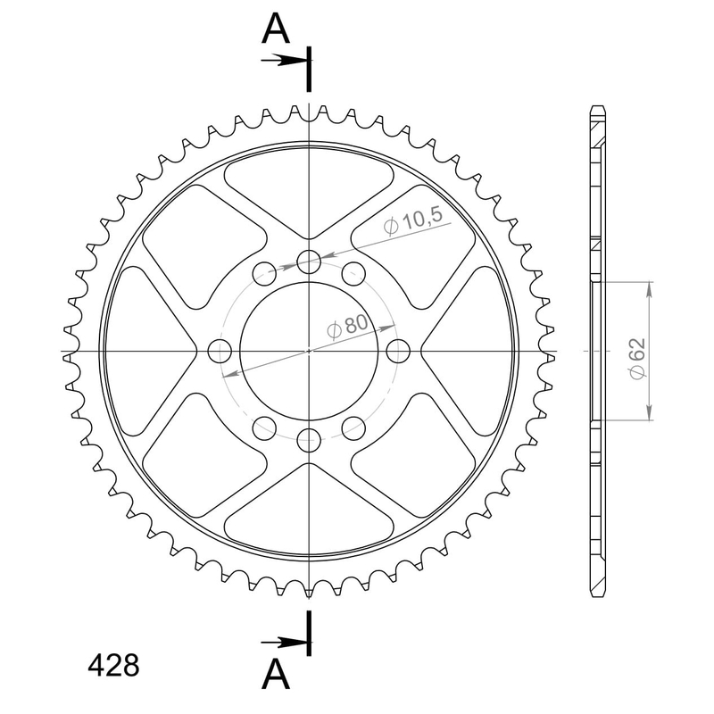 Rear sprocket SUPERSPROX black 53T, 428