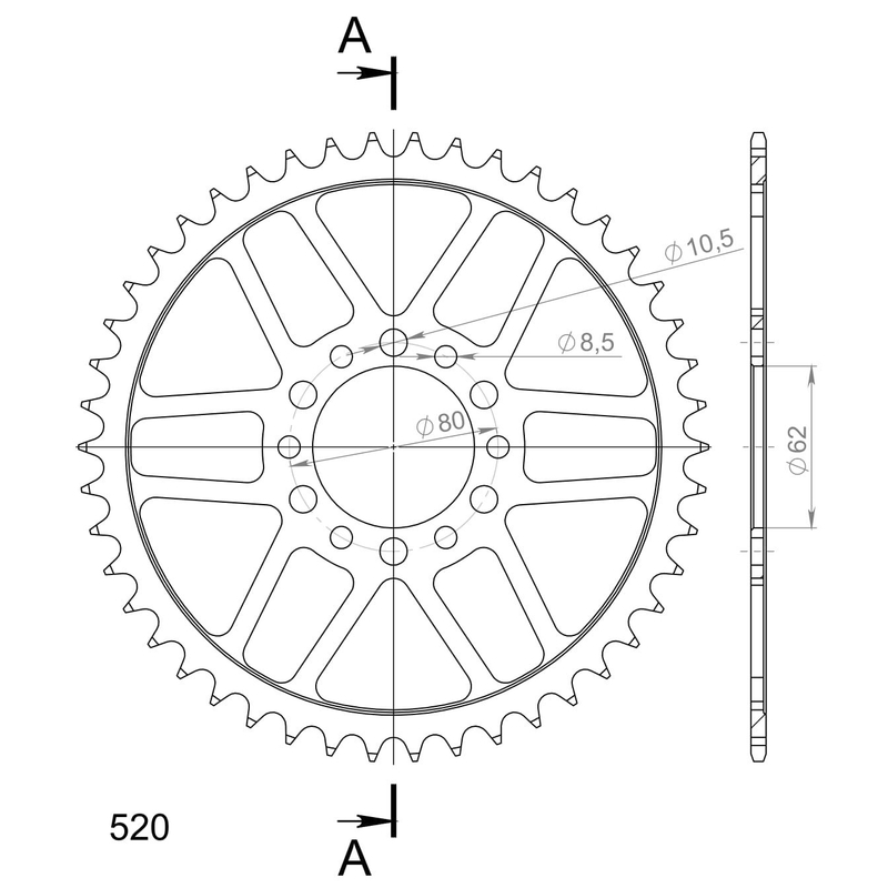 Rear sprocket SUPERSPROX black 46T, 520