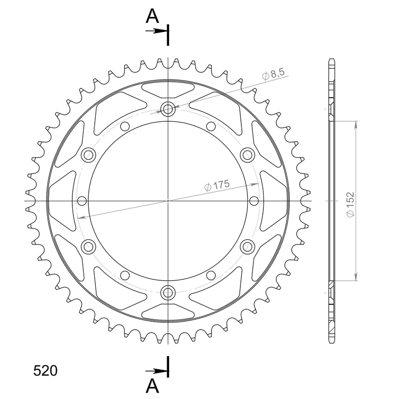 Rear sprocket SUPERSPROX black 52T, 520