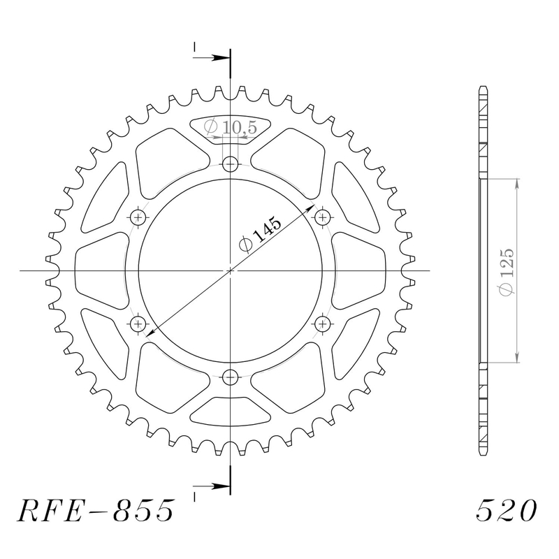 Rear sprocket SUPERSPROX black 45T, 520