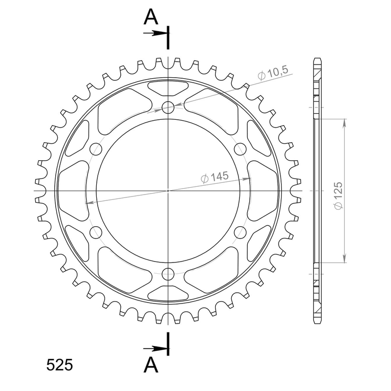 Rear sprocket SUPERSPROX black 44T, 525