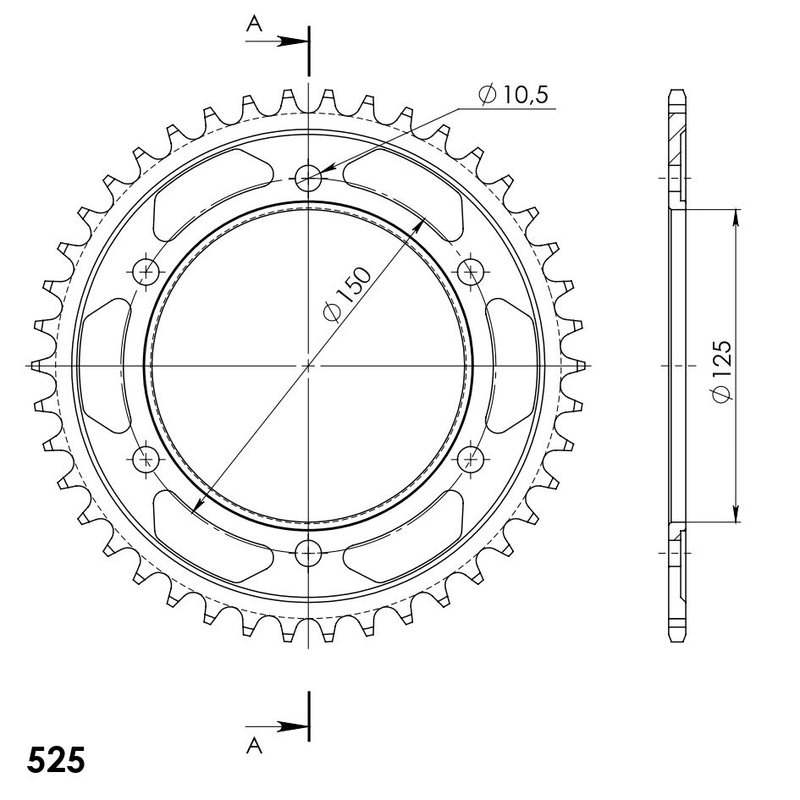 Rear sprocket SUPERSPROX black 42T, 525