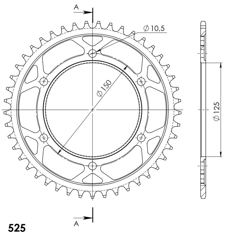 Rear sprocket SUPERSPROX black 45T, 525