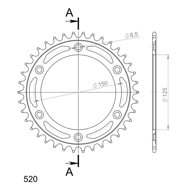 Rear sprocket SUPERSPROX black 38T, 520
