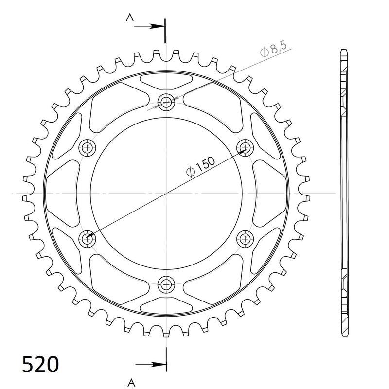 Rear sprocket SUPERSPROX black 45T, 520
