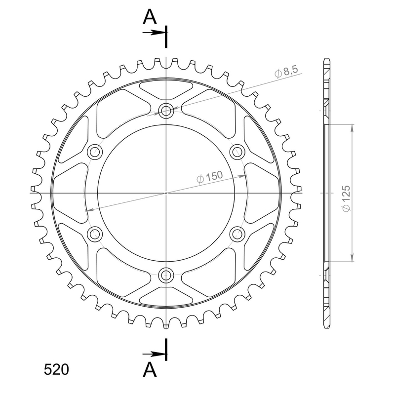 Rear sprocket SUPERSPROX black 47T, 520